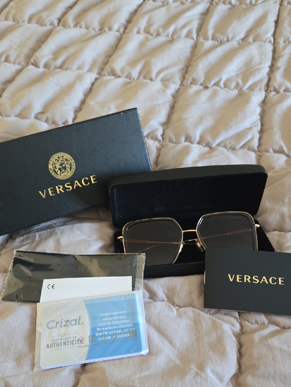 Versace Womens  Gold Frame Sunglasses with Dark Lenses